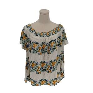 Old Navy 100% Rayon White Off the Shoulder Blouse w/ Floral Pattern (Size XXL)